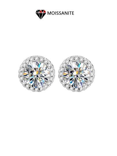 1 Pair Of Fashionable 925 Sterling Silver Moissanite 0.5-1 Carat Screw Round Bag Earrings Y2K Halloween And Christmas Suitable For Women's Daily Wear Suitable For Vacation Commuting Date Party Party Wedding Suitable For Best Friends, Wife, Girlfriend Birthday Gift Engagement Bridal Jewelry Rhinestone Rhinestone Earrings
