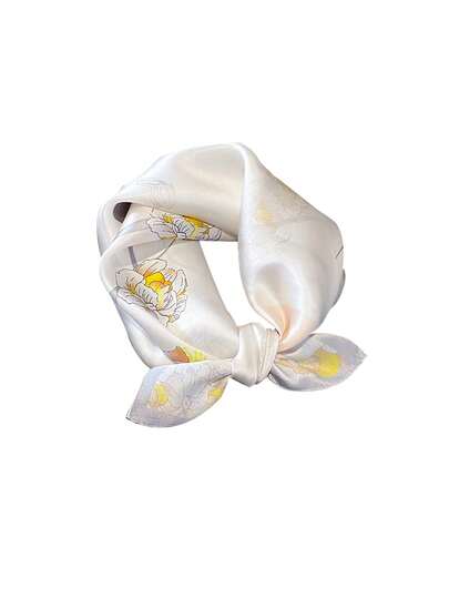 1 pezzo Sciarpa quadrata in 100% seta di gelso di stile cinese versatile, adatta per primavera/autunno, fiore di pesco, per pendolarismo, spiaggia, vacanza