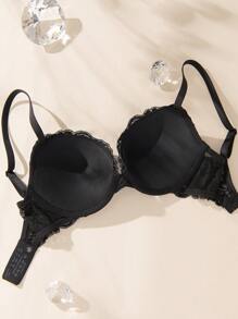 Wingslove حمالة صدر نسائية مبطنة مرفوعة بتصميم دانتيل مع سلك داخلي، مريحة وسميكة - الأسود - مشاهدة 2