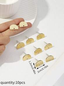 10pcs European And American Fashionable Alloy Semi-Circle Stud Earrings DIY Jewelry Making Material, Hot Selling Stock Wholesale Handmade Plating Geometric Earrings - Multicolor - View 9