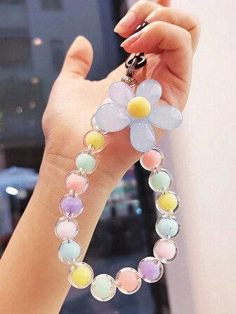 Correa de teléfono móvil con cuentas de colores de dopamina con cuentas interiores, pulsera de  de flor hecha a mano, decoración de bolso y llavero en estilo de ins koreano/japonés