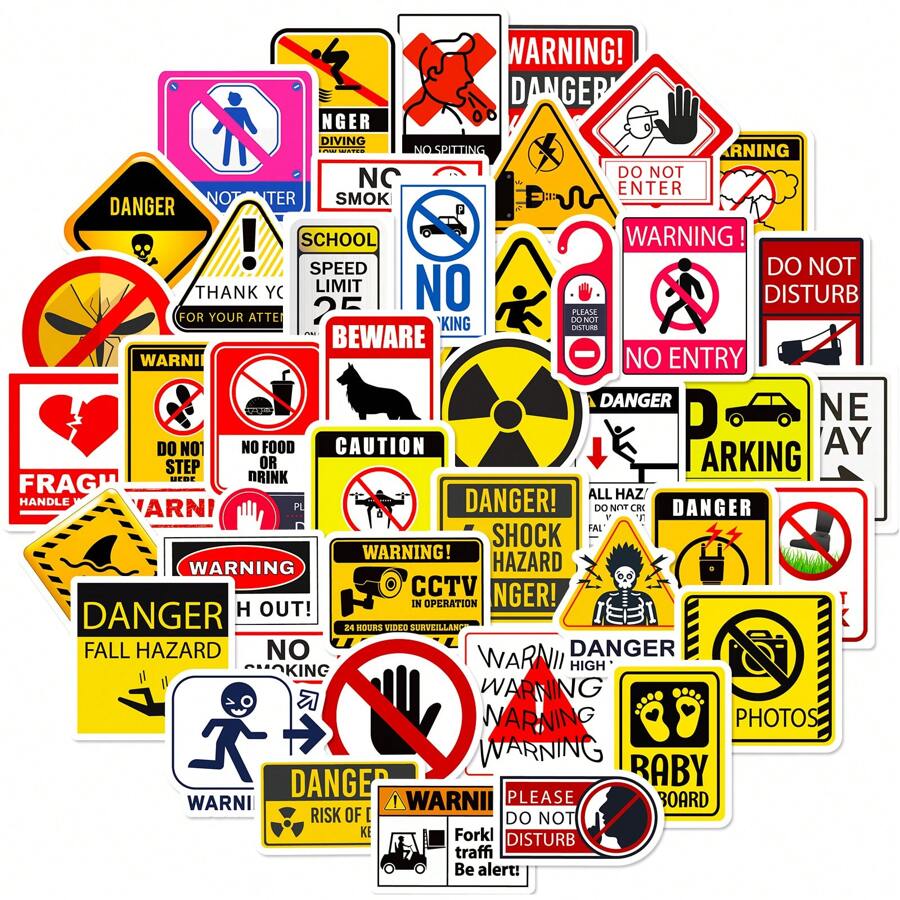 50pcs/Pack Warning Sign Waterproof DIY Creative Doodle Stickers,Guitar