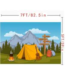 Campfire Camper Tent Theme Birthday Party Backdrop Hiking Climbing Sign Guitar Backpacks Background Photo Props Cartoon Camping Backdrop Forest And Mountain Scenery Outdoor - Type a - View 5
