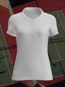 Women's Tennis Polo T Shirts Lightweight Moisture Wicking Short Sleeve Shirt Quick Dry UV Protection 3-Button Summer Light Color Golf Polo Shirt Baseball Collar Women Clothing