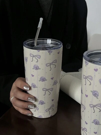 1 件原创紫玫瑰蝴蝶结 20 盎司（600 毫升）不锈钢双层隔热冷杯、咖啡杯、水杯、旅行杯、节日/生日礼物、学生杯、高端设计（不含吸管）水瓶返校