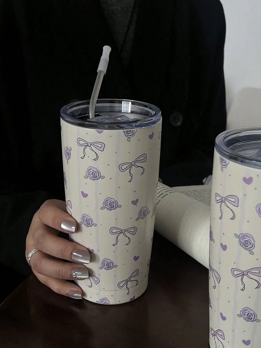 1 件原创紫玫瑰蝴蝶结 20 盎司（600 毫升）不锈钢双层隔热冷杯、咖啡杯、水杯、旅行杯、节日/生日礼物、学生杯、高端设计（不含吸管）水瓶返校 - 彩色 - 查看 1