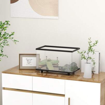 PawHut Turtle Tank,Glass Turtle Aquarium With Basking Platform, Ramp, Easy-Drain, Strip Patch Thermometer, For Small Turtles