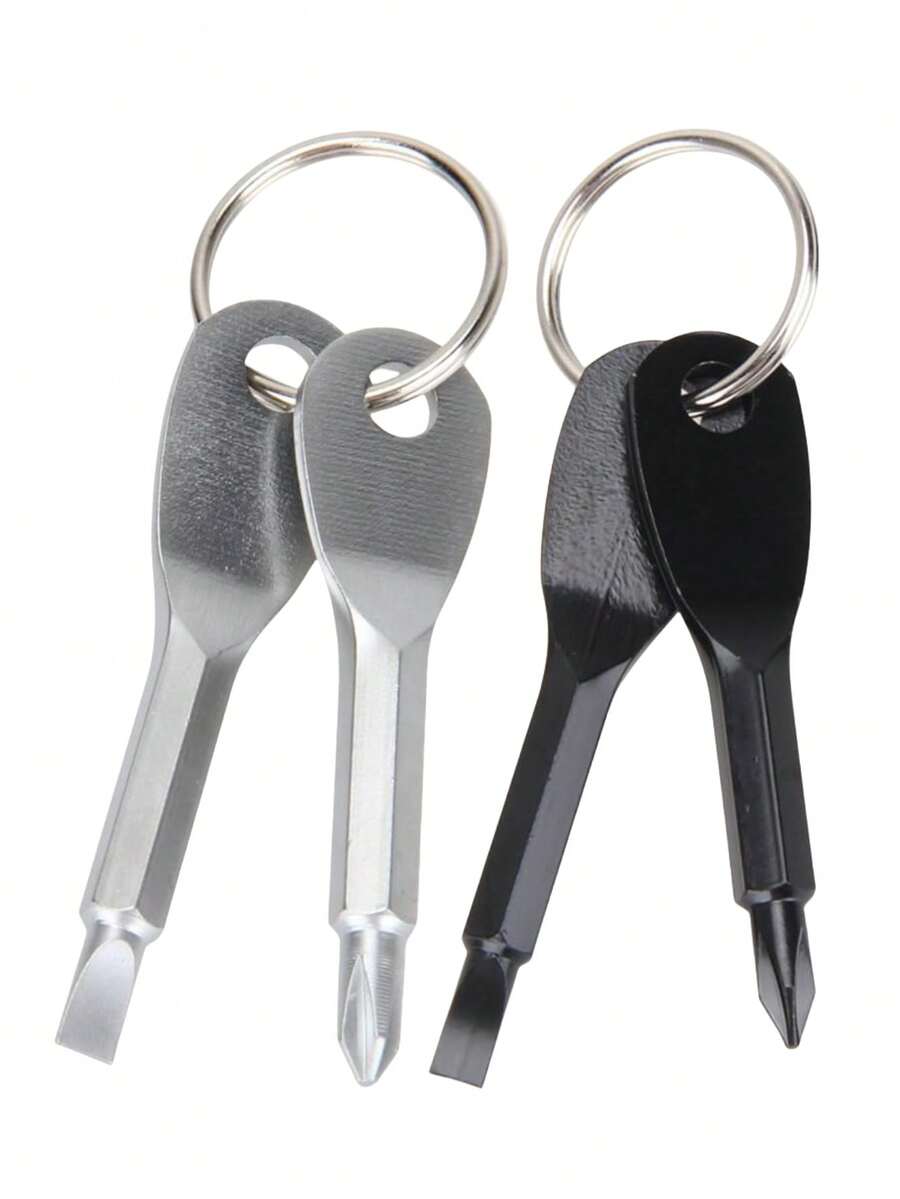 2pcs Portable Keychain Screwdriver Set, Mini Pocket Keychain Cross-Slot Screwdriver With Keyring, EDC Outdoor Travel Multi-Functional Repair Kit Camping Stuff - Multicolor - View 1