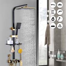 YUNRUX Rain Shower Set Black Gold Shower System With Head Shower Hand Shower Head Shower Panel Shower Faucet Shower Set Shower Column, Adjustable Height 75-120cm - Multicolor - View 1