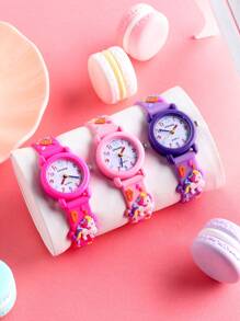 Dry Battery 3 Pieces, Boys And Girls 3D Three-Dimensional Football With Butterfly And Strawberry Decorative Patterns, Round And Cute Children's Watch, Versatile Quartz Watch, Suitable For Daily Wear And As A Gift. - Multicolor - View 1