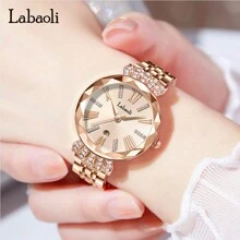 1 Stück Damenuhr Roségold beschichtetes Gehäuse mit goldenem Zifferblatt, Roségold Edelstahl Armband, römische Ziffern & Diamantskala Quarzuhr, geeignet für den täglichen Gebrauch, High-End-Luxus, LA313