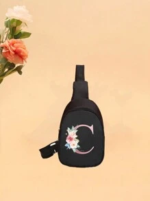 迷你轻便可折叠可重复使用腰包，斜挎包，带有 A 到 Z 字母印花，粉色花卉和优雅设计，适合女孩 - A - 查看 14