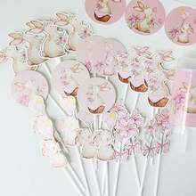 Miliocry 5/6入組蛋糕裝飾撐，粉色兔子可愛蛋糕裝飾，甜點桌蛋糕上面裝飾，適用於復活節、母親節、生日和周年慶蛋糕聚會 - 粉色 - 查看 7