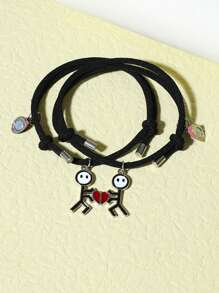 ATLVXJL 2件套情侣“黑暗中成长”黑粉爱心个性化手链，送给她的礼物，节日、情人节、母亲节礼物 - 彩色 - 查看 2