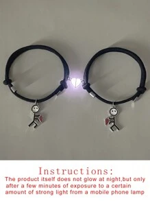 ATLVXJL 2件套情侣“黑暗中成长”黑粉爱心个性化手链，送给她的礼物，节日、情人节、母亲节礼物 - 彩色 - 查看 10