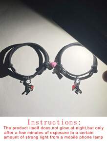 ATLVXJL 2件套情侣“黑暗中成长”黑粉爱心个性化手链，送给她的礼物，节日、情人节、母亲节礼物 - 彩色 - 查看 9