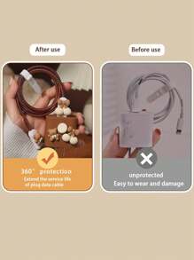 5件3D蝴蝶结兔子充电线保护套套装 兼容Apple 14快速充电器18W/20W充电器保护器 - 彩色 - 查看 6