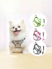Pet Chest And Back Leather Harness Set With Leash For Small And Medium Dogs, New Style Anti-Breakaway Vest-Type Pet Traction Rope - Grey - View 2