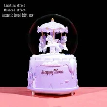 1 件可爱旋转木马水晶球音乐盒，带雪花灯，桌面装饰，学生礼物，生日礼物，为美好生活提供悠扬的音乐 - 不含电池 - 紫色 - 查看 15