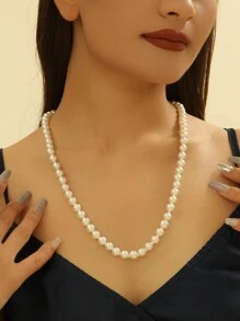 1 Pc Faux Glass Pearl Beaded Elegant Necklace For Women Party Wedding Baroque Necklace - Necklace - View 1