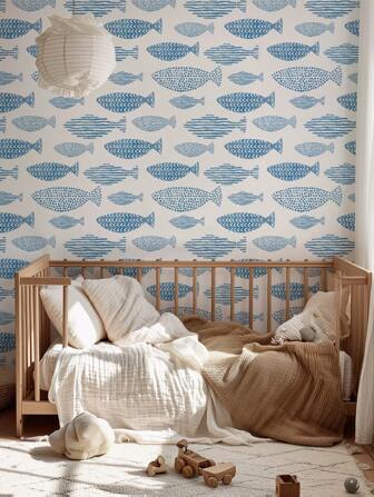 ihomeli Pegatina de pared impermeable para renovación de plantas con patrón abstracto de peces azules, mural hermoso y removible, decoración del hogar, arte de pared, decoración de pared, 17.7 pulgadas * 6.5/9.8 pies