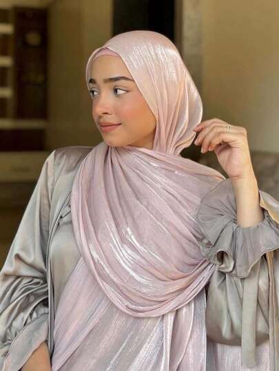 1pc Ladies' Solid Color Sparkling Chiffon Daily Headscarf Beach Shawl Sun Protection Hijab