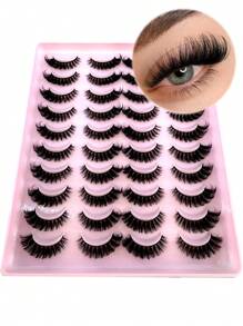 20 Pairs Fake Eyelashes Thick Long False Eyelashes Dramatic Lashes 3D Faux Mink Eyelashes Wholesale Full Strip False Eyelashes Manga Lashes Thick Lashes Cat Eye Fluffy Faux Artificial Mink Lashes D Curl Fake Eyelashes For Daily Party Cosplay Makeup - Black - View 16