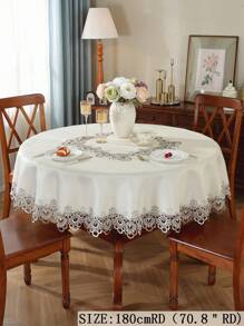 ABEST6522 Home&Living store 100% Polyester Round Tablecloth With Hollow Floral Lace Edge, Elegant Jacquard Fabric Circular Table Cover, Dustproof Decor Table Cloth For Dining Table Wedding Party Farmhouse Home Decor - Multicolor - View 10