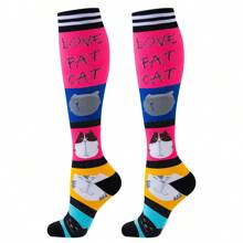 5 pares de calcetines de compresión para pantorrilla de mujer con estampado de gato de dibujos animados, diseño original 2025 como regalo del Día de la Enfermería, calcetines largos elásticos, otoño
