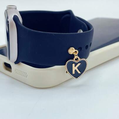 1pc Double-Sided Black Heart & English Letter Alloy Watch Band Decor, Suitable For Silicone Watch Series Accessories