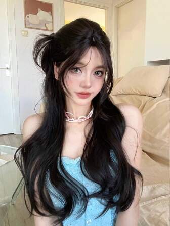 alicegarden 1 Synthetic Heat-Resistant .Long Natural Wave Hair, Center Split Wig,Medium Part,Brown 24 Inch ,Daily Natural, Smooth And Realistic Wig(Excluding Accessories)