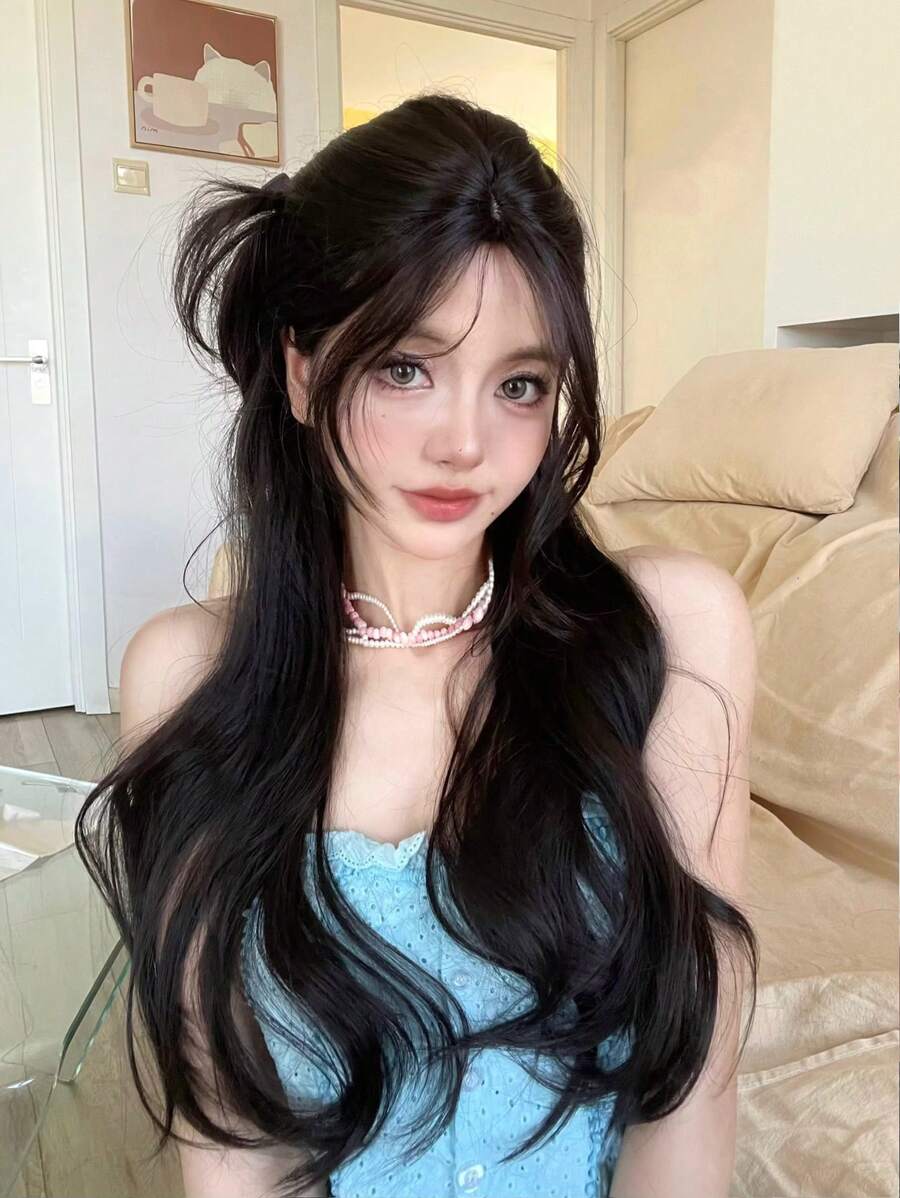 alicegarden 1 Synthetic Heat-Resistant .Long Natural Wave Hair, Center Split Wig,Medium Part,Brown 24 Inch ,Daily Natural, Smooth And Realistic Wig(Excluding Accessories) - Black Brown - View 1