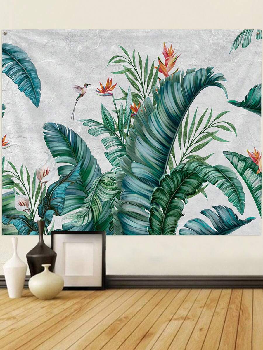 1入組香蕉葉、蜂鳥、棕櫚樹、星空、瀑布、風景圖案掛毯，適用於客廳沙發、臥室背景牆的家居裝飾，現代風格的日常居家裝潢