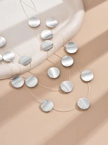 1pc Silver Fashion Metal Geometric Circle Multi-Layer Stackable Invisible Necklace Party & Holiday Jewelry