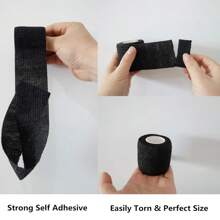 12packs Self Adhesive Bandage Wrap,2 Inches 5 Yards Black Wrap Breathable Flexible Stretchy Cohesive Bandage For First Aid, Sprains Protection Gym Gym Accessories Bandages Sports Tape