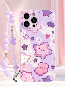 1pc Purple TPU Star Pattern Shockproof Phone Case & 1pc Purple Heart Lanyard, Compatible With Apple/Android Phones - Purple - View 4