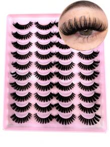 20 Pairs Fake Eyelashes Thick Long False Eyelashes Dramatic Lashes 3D Faux Mink Eyelashes Wholesale Full Strip False Eyelashes Manga Lashes Thick Lashes Cat Eye Fluffy Faux Artificial Mink Lashes D Curl Fake Eyelashes For Daily Party Cosplay Makeup - Black - View 15