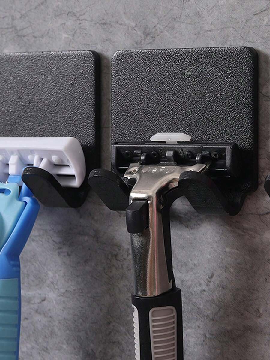 1pc Home Use Black Plastic Wall Mounted NonPunch Strong Adhesive Hook