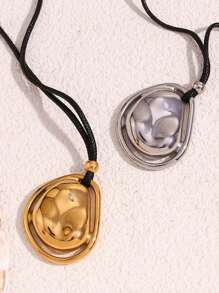 Một Mảnh Dây Màu Đen Đơn Giản Thời Trang Và Cá Tính Dây Thép Không Gỉ Mạ Vàng 18K Hai Lớp Vòng Cổ Đá Thiên Thạch - vòng cổ - Xem 8