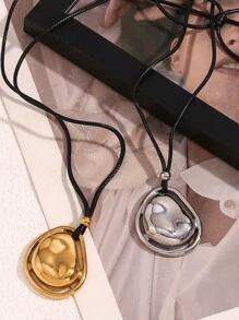 Một Mảnh Dây Màu Đen Đơn Giản Thời Trang Và Cá Tính Dây Thép Không Gỉ Mạ Vàng 18K Hai Lớp Vòng Cổ Đá Thiên Thạch - vòng cổ - Xem 4