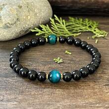 YAUKIA 1pc 6mm Black Tourmaline And Blue Tigers Eye, Abundance And Blessings, Stretch Crystal Bracelet - Multicolor - View 2