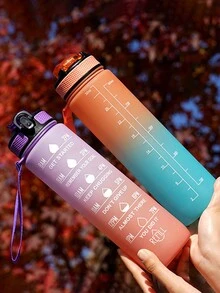 1入新款夏季1000ml大容量塑膠運動水瓶，防摔戶外攜帶空間杯，學生健身水瓶 - 珊瑚橙 - 查看 5