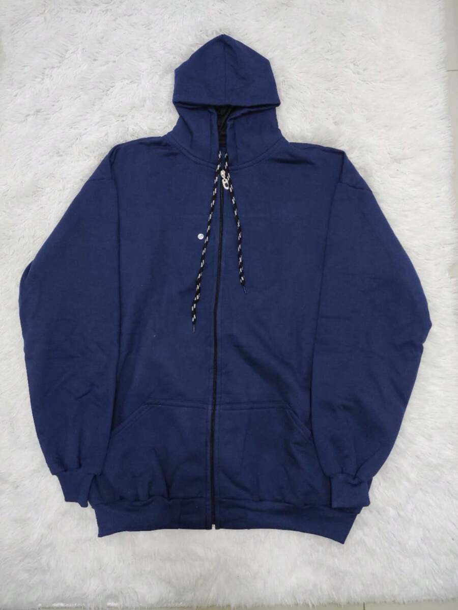 R&S Moletom G1 G2 G3 Men's Flannel Cold Weather Blouse Plus Size Basic Plain With Hood And Zipper Pocket - Navy Blue - View 1