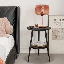 2-Tier Side Table Round Bedside Table White Nightstand Modern End Table Coffee End Table For Living Room, Bedroom Easy Assembly