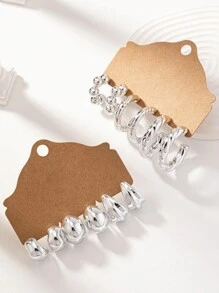 6 Pairs Golden Silver Color Chunky CCB Basic Design Daily Wear Minimalist Classic Hoops Earrings Set For Women - Silver - View 2