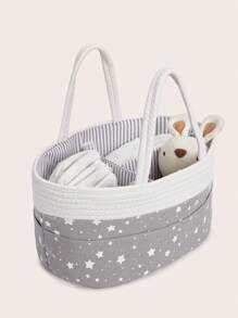 1pc Dark Grey Star Braided Mommy Diaper Tote Organizer Basket - Dark Grey - View 1