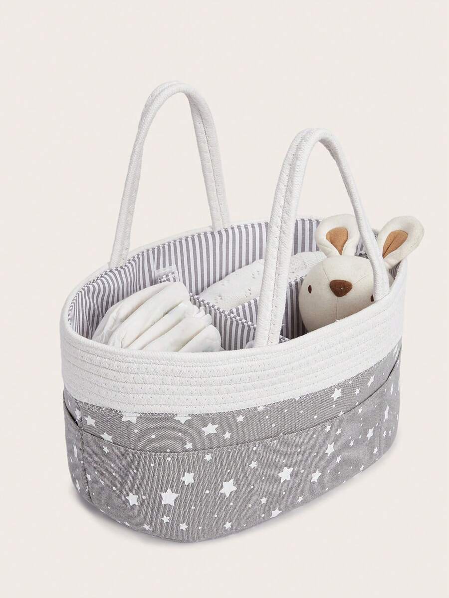 1pc Dark Grey Star Braided Mommy Diaper Tote Organizer Basket - Dark Grey - View 1