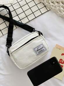 Plain Canvas Fashionable Simple All-Match Crossbody Bag - White - View 2