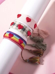 1 pezzo Braccialetto regolabile intrecciato con ricamo a cuore e nappine, adatto come regalo di compleanno, festività, inizio scuola per adolescenti