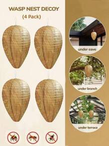 Outdoor Wasp Nest Driven Bee Rotating Fabric Paper Lantern,Decoy Hanging Fake Wasp Nest For Wasps Yellow Jackets,Egg Shaped Paper Lantern, Bee Trap Silk Fabric Lantern - Yellow - View 12